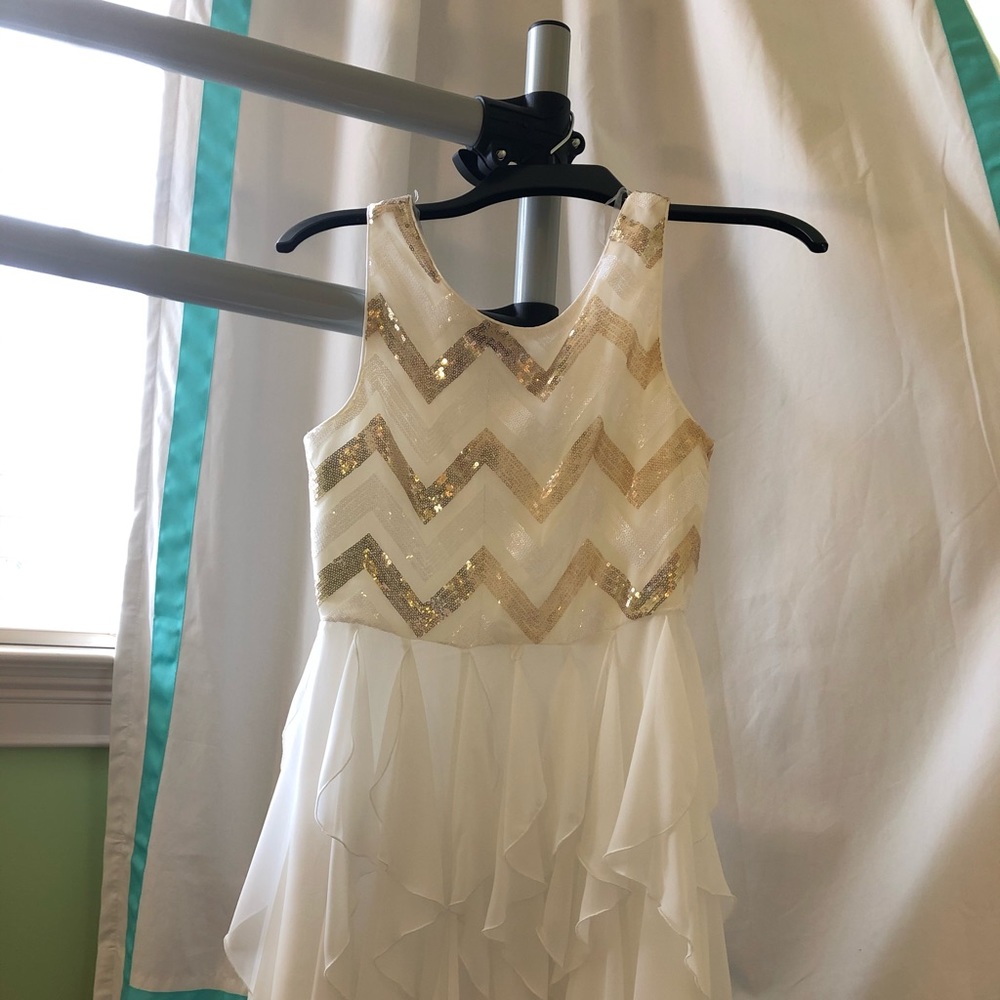 White and Gold Girls Party Dress